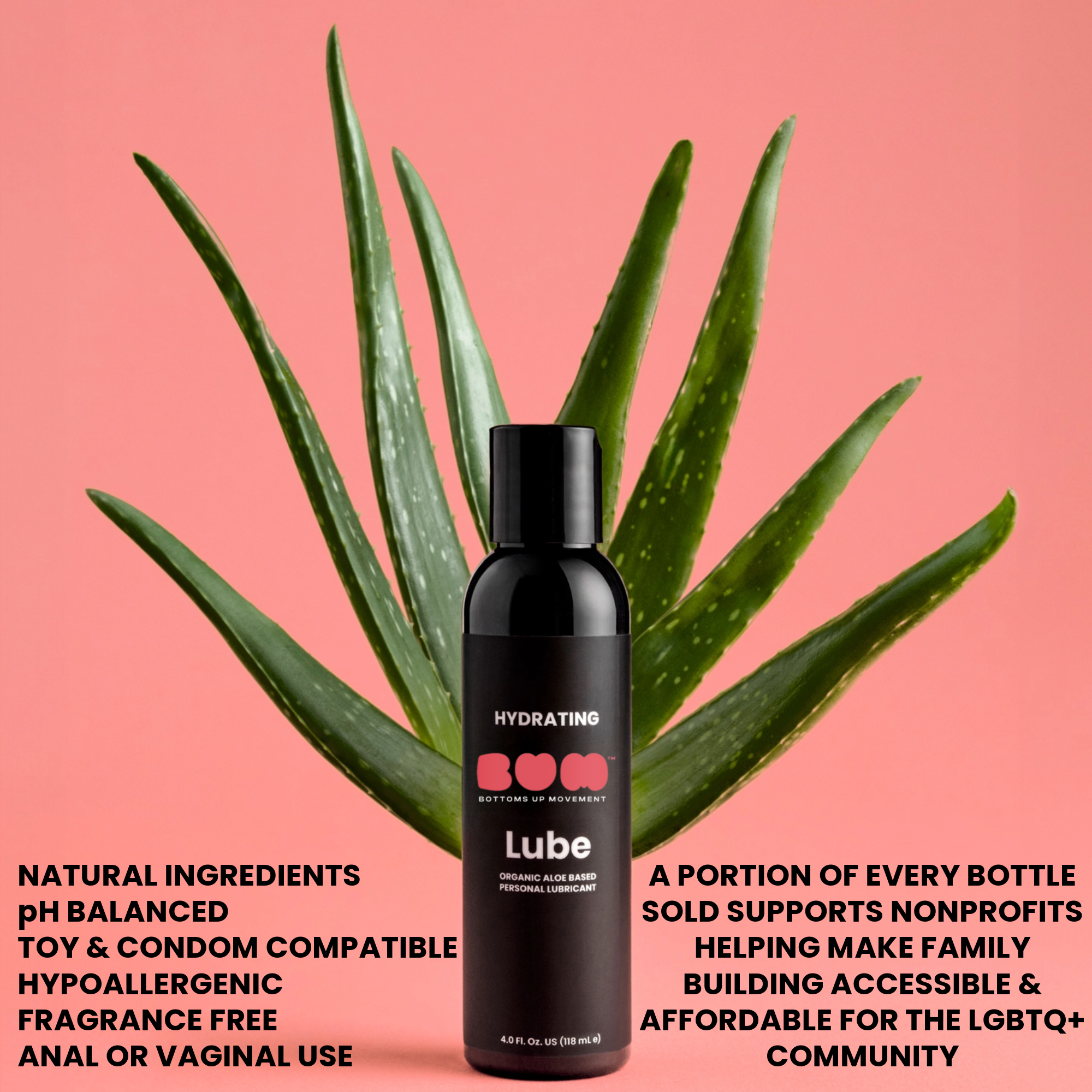 BUM Water Based Lube, Hydrating Personal Lubricant With Organic Aloe, 4oz