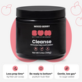 BUM Cleanse mixed berry psyllium fiber supplement jar, 5.9 oz, with 4g fiber per scoop