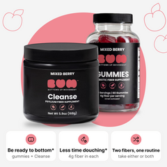 BUM Fiber Bundle: mixed berry Cleanse psyllium powder jar and prebiotic fiber Gummies bottle