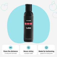 BUM Silicone Lube 4 oz bottle; long-lasting four-silicone formula, never sticky, condom safe, made for bottoming