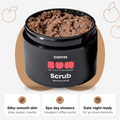 BUM Coffee Scrub 8 oz jar filled with coffee and sugar exfoliant; shea, jojoba and rosehip for smooth skin