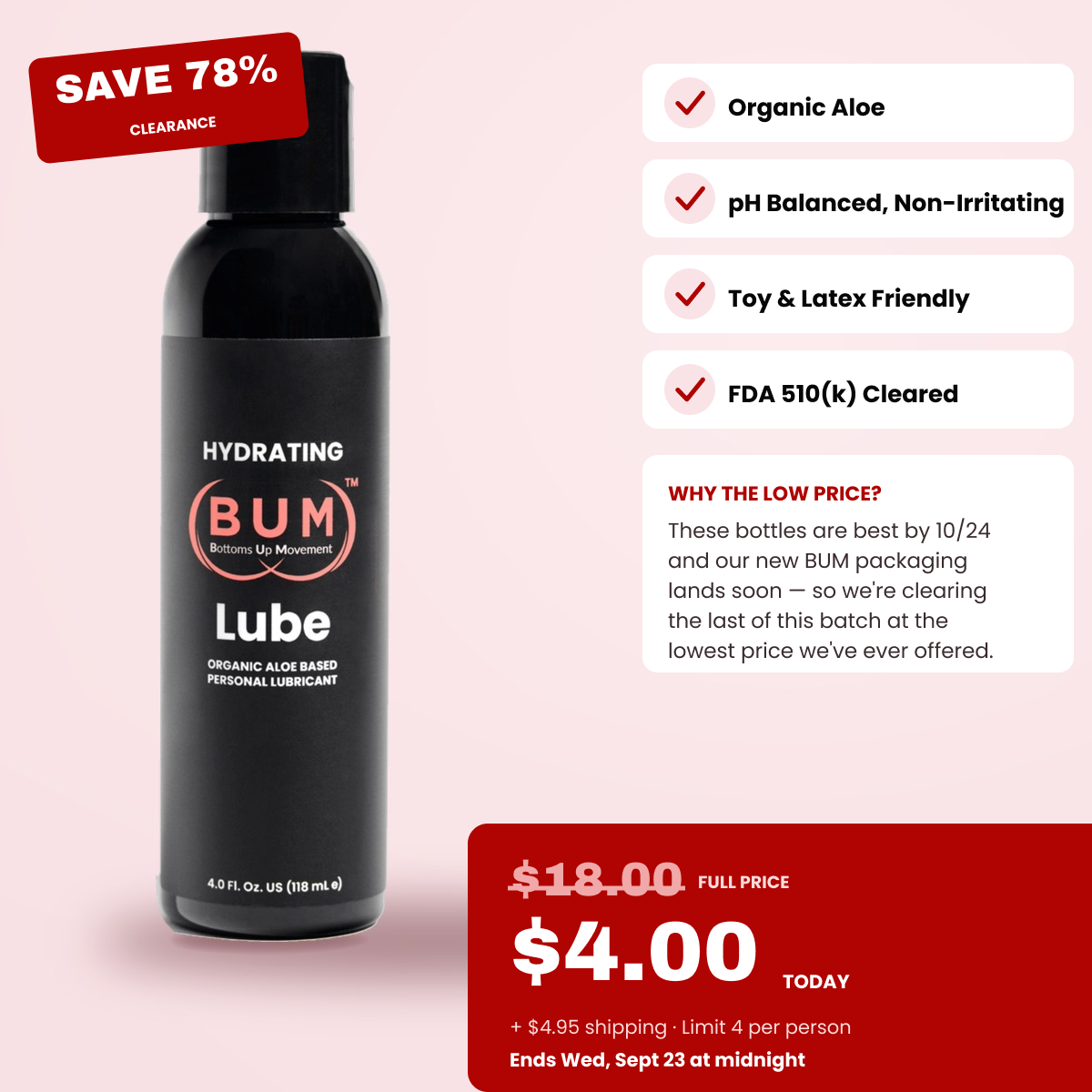 Water Based Lube With Organic Aloe, 4oz