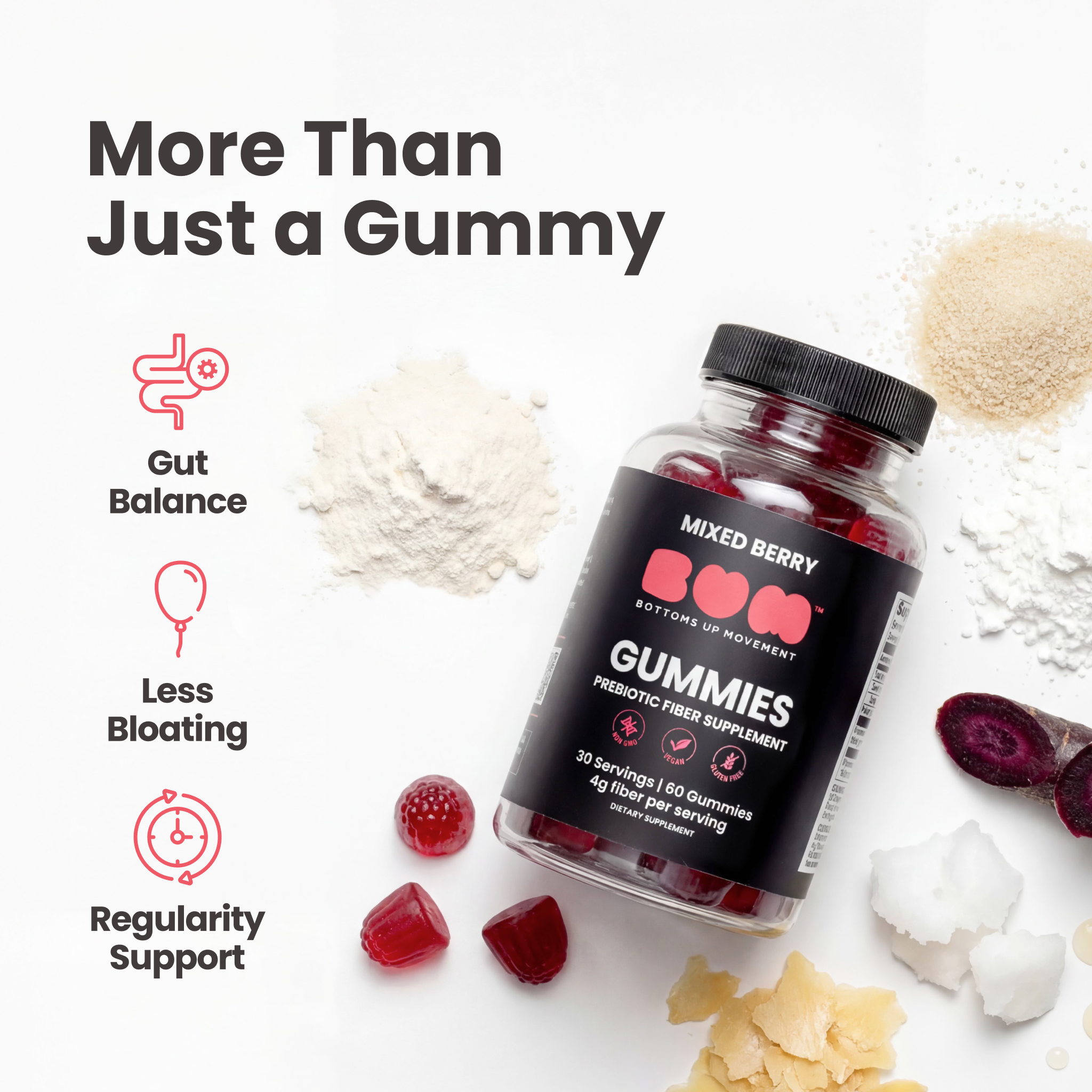 BUM Gummies, Prebiotic Fiber Supplement For Bottoming Prep, Improved Digestion, & Regularity