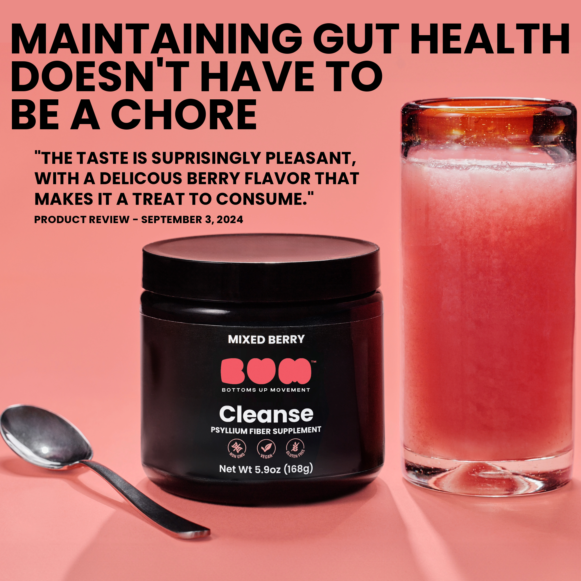 BUM Cleanse, Psyllium Husk Fiber Powder, Mixed Berry Flavored with Stevia